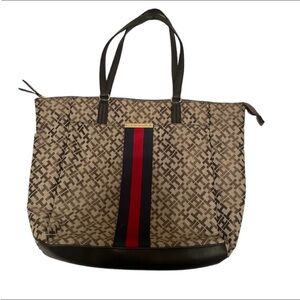 Tommy Hilfiger Brown and Red Patterned Tote